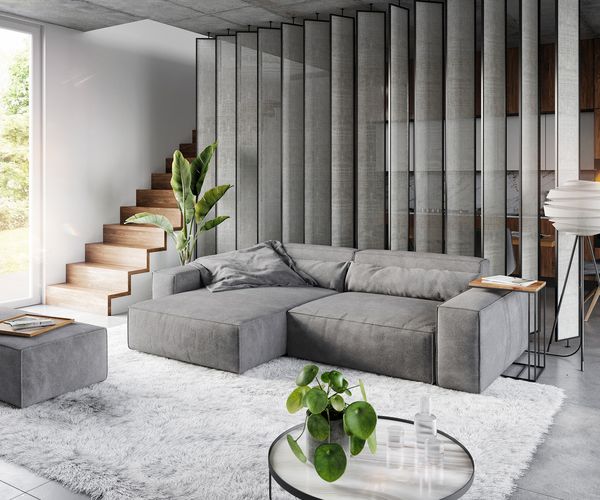 Delife 'Sirpio XL' Ecksofa mit variabler Recamiere, 270x170 cm, Taupe, Mikrofaser, mit Hocker