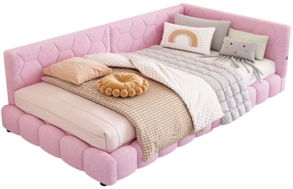 Daybett, Tagesbett, Schlafsofa, Bett mit Lattenrost (ohne Matratze), 16 Farben Umgebungslicht, USB-Anschluss, Typ-C, Bequemes Material, Vliesimitat, Rosa, 90 x 200cm Bild 8