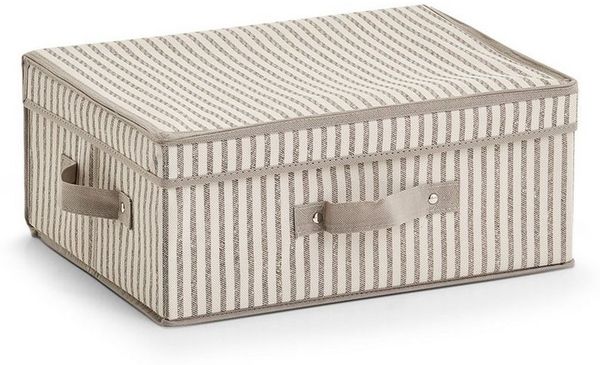 Zeller Present Aufbewahrungskorb Aufbewahrungsbox m. Deckel "Stripes, Vlies, beige, 38 x 29 x 16,5 cm