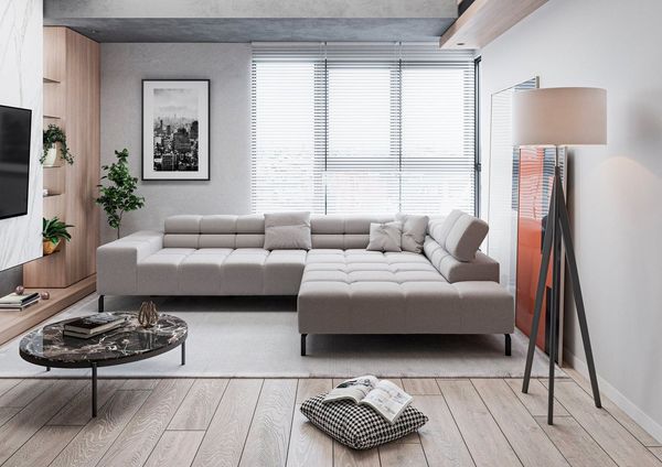 Home affaire Ecksofa Ancona New, wahlweise motorische Sitztiefenverstellung, auch in Cord, feine Steppung, mit Kopfteilverstellung, 3 Zierkissen, L-Form