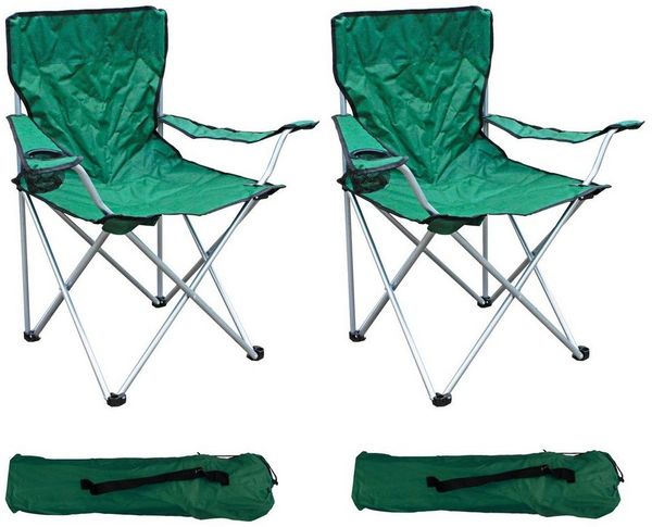 Mojawo Klappstuhl 2-er Set Anglersessel mit Getränkehalter und Tasche Grün belastbar