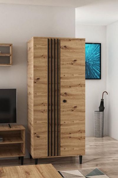 Beautysofa Garderobenschrank L10 (zweitürig Garderobe mit Lamellen,mit Kleiderstange)