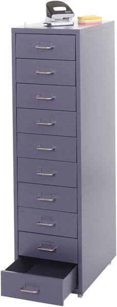 Rollcontainer Boston T851, Schubladenschrank Stahlschrank, 110x28x41cm 10 Schubladen ~ dunkelgrau