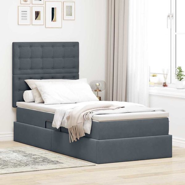 vidaXL Aufbewahrungsbett mit Matratze Dunkelgrau 100 x 200 cm Samt 3372130