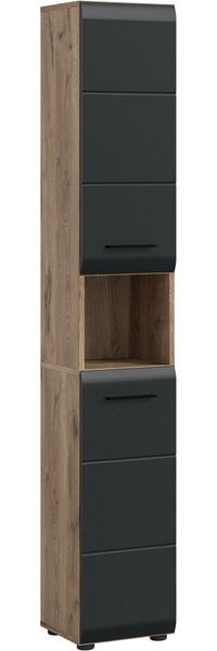 welltime Stauraumschrank FLORENZ, Höhe 185cm, 2 Türen, 7 Fächer, 4 Einlegeböden (1-St, TOPSELLER) Florenz, Badschrank Hoch Nox Oak NB, 185 cm Höhe