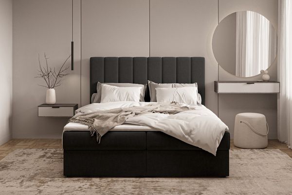 MOEBLO Boxspringbett Bett 01 (Bonell, Topper, Doppelbett gepolstertes Kopfteil mit Bettkasten Boxspringbett, aus Samt, Polsterbett Kontinentalbett, dekorativem Kopfteil), Boxspring, - (BxHxT):143/163/183x113x214 cm
