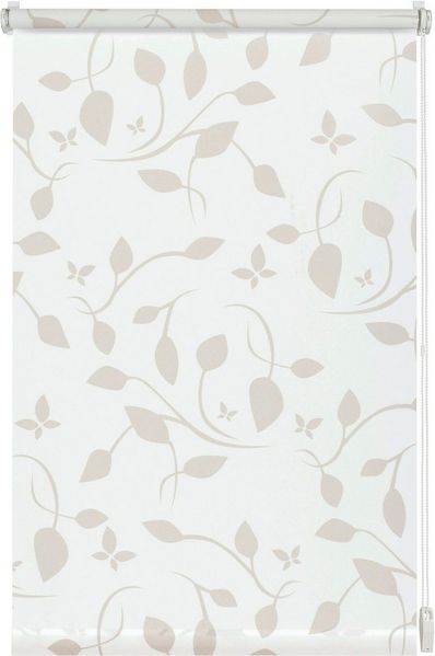 Gardinia EasyFix Rollo mit Blättern weiß beige 120 x 150 cm