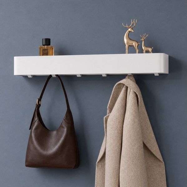doporro Garderobenleiste Wandgarderobe Hakenleiste mit Ablage aus Kohlenstoffstahl Reglo-05 (6 St), Kombination aus Ablagefläche und unteren Haken