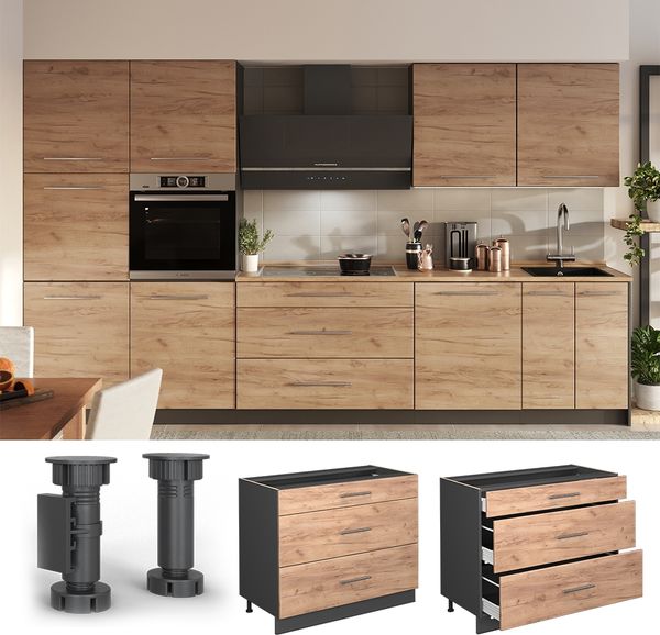 Küchenunterschrank Fame-Line Goldkraft Eiche/Anthrazit 100 cm, AP Marmor Vicco Bild 4