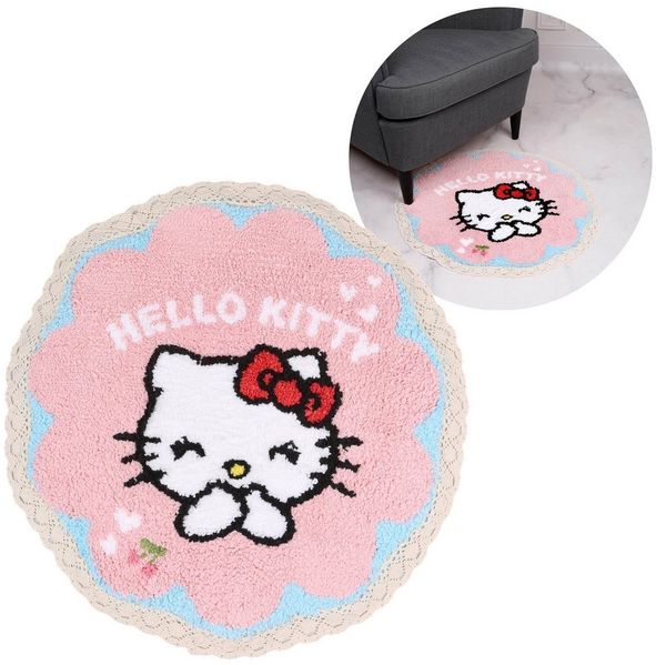 Sarcia. eu Läufer Hello Kitty Runder Teppich,rosa,rutschfest,mit Spitze 60x60cm