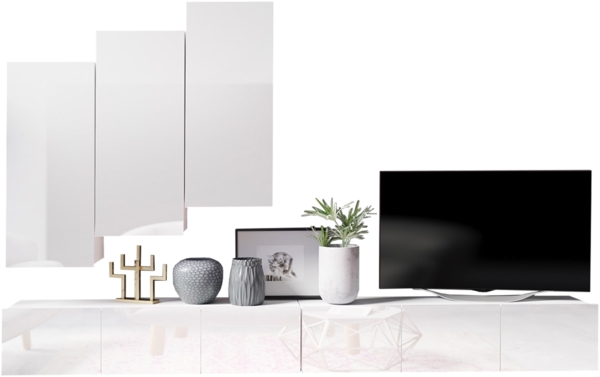 Wohnwand Calabrini XX (Farbe: Weiß / Weiß Hochglanz)