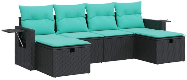 vidaXL 6-tlg. Garten-Sofagarnitur mit Kissen Schwarz Poly Rattan 3325523