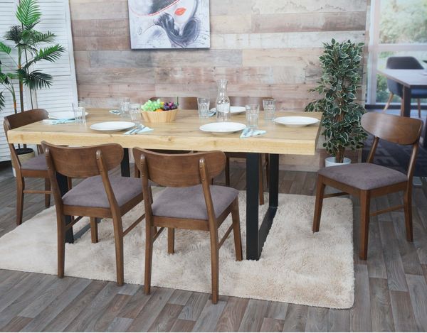 6er-Set Esszimmerstuhl HWC-M59, Küchenstuhl Stuhl, Stoff/Textil Massiv-Holz ~ dunkles Gestell, taupe