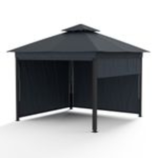 Blumfeldt Grandezza Cortina Pavillon 3x3 m – Stahlrahmen, Aufrollbare Seitenteile, Wetterfest & UV30+ Schutz, Gartenpavillon Beige