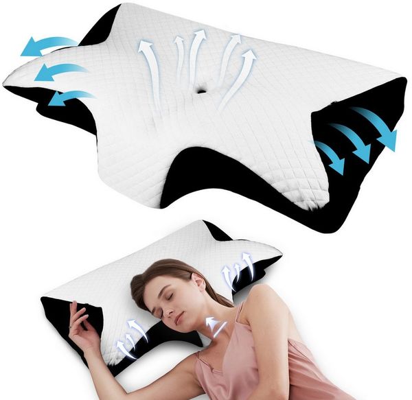 BlingBin Nackenstützkissen Ergonomisches Nackenkissen Memory Schaum Orthopädisches Kopfkissen, Füllung: Memory-Schaumstoff, Bezug: Polyester, Seitenschläfer, Rückenschläfer, Bauchschläfer, 1er Set, Maße: 37 x 62 cm, Therapiekissen für Rücken-, Seiten- ...