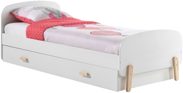 Einzelbett Karilynn 206x95x73 Kinderbett MDF+Massivholz Weiß