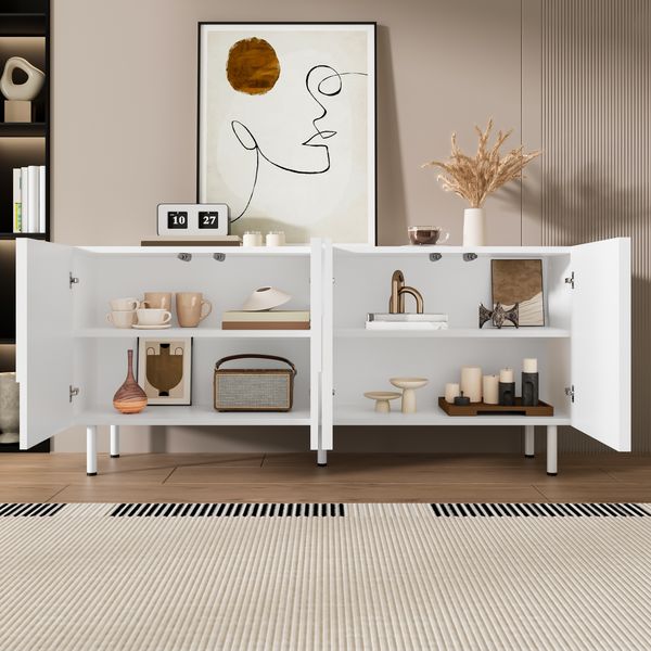 Sideboard 160x38,5x70 cm, weiß, geometrisches Design mit leisen Türen und pflegeleichter MDF-PB Oberfläche