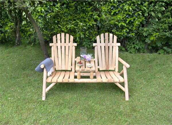 Holzbank »Timber« aus FSC® 100% Tannenholz – für 2 Personen, stabil, mit integriertem Tisch
