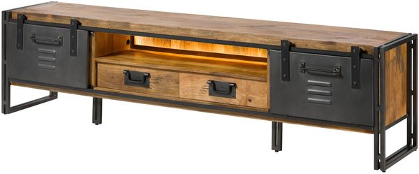 TV-Board Mango / Altholz 220x45x55 natur / grau lackiert / Metall grau BLACKBURN LUX #412