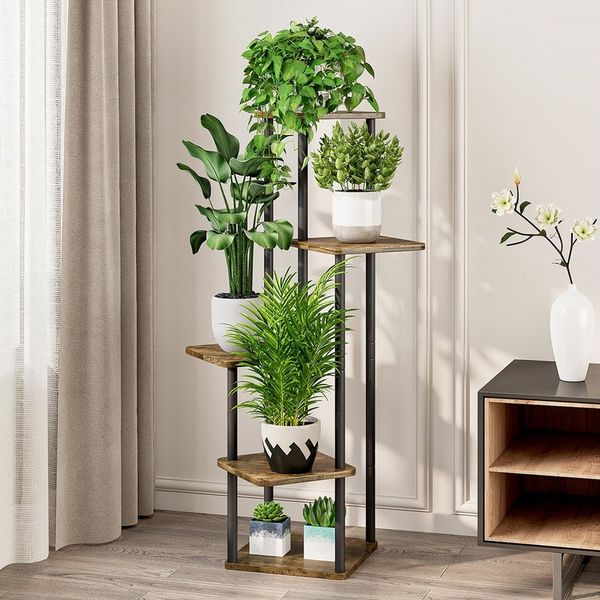 Allyson Pflanzentreppe Blumenständer 5 Ebenen Pflanzenständer Pflanzenregal & Blumenhocker, 5 Ebenen, stabiles Metallgestell, platzsparendes vertikales Design