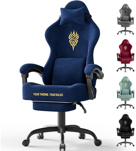 Ferghana Gaming-Stuhl Gaming-Stuhl: Kopfstütze, Lendenkissen, Armlehnen, Fußstütze (Packung), Ergonomischer PC-Stuhl,Rückenlehne 90°-125°