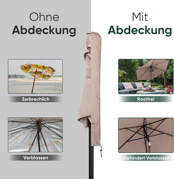 Sekey Schutzhülle für Ø 200 cm / 200 cm × 150 cm / 200 cm × 125 cm Sonnenschirm, Abdeckhauben für Sonnenschirm, 100% Polyester, Wasserdicht & UV-Beständig Bild 4