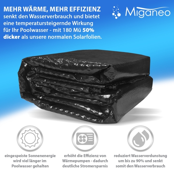 Miganeo Pool Solarfolie Ø 366 cm Deluxe rund |180 my | schwarz | 12 mm Luftblasen Bild 2