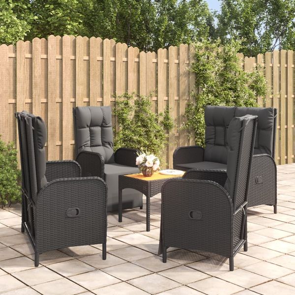 vidaXL 5-tlg. Garten-Essgruppe mit Kissen Schwarz Poly Rattan 3185090