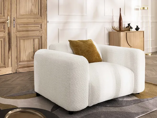 Vente-unique - POGNI Sessel Stoff Weiß - B 97 cm x H 67 cm x L 130 cm