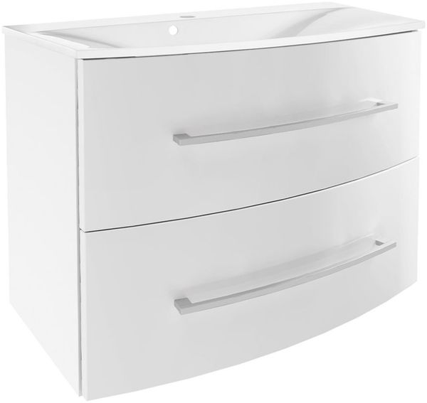 FACKELMANN VERONA Waschbecken mit Unterschrank 80 cm breit, Weiß, Waschbecken Gussmarmor Weiß