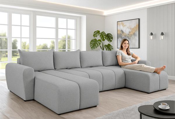 AX LIVING Ecksofas groß Ferrande 317 cm – Sofa grau mit Schlaffunktion & Struktur