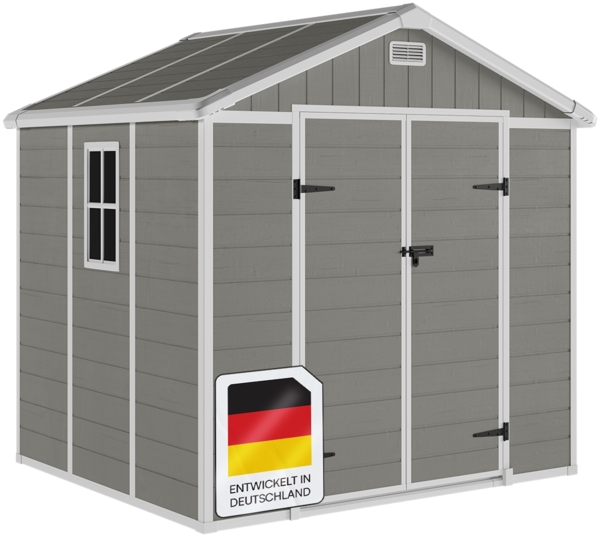 STEELSØN 'Novara' Gerätehaus Satteldach, Kunststoff, grau, wetterfest, 226x200x230 cm, abschließbar, Gartenhaus mit Fenster