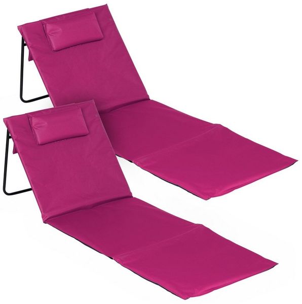 Spetebo Gartenliege Strandmatte 2er Set klappbar mit verstellbarer Rückenlehne, Anzahl, 1 St, Stück, Integriertes Kopfkissen