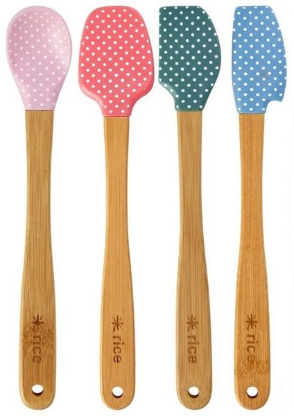 rice Teigschaber Silikon Teigschaber 4er Set Punkte Silikon Bambusgriff kochen backen