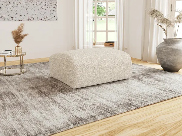 Vente-unique - POGNI Pouf Stoff Weiß - B 75 cm x H 45 cm x L 75 cm