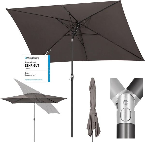 Sekey Sonnenschirm mit Kurbel und UV50+, knickbar, Aluminium cappuccino, 200 × 300 cm