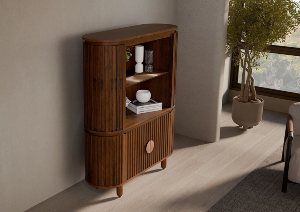 Massivmoebel24 Highboard (Massivholz), Mango 120x40x150 braun geölt KYOTO #115 Bild 2