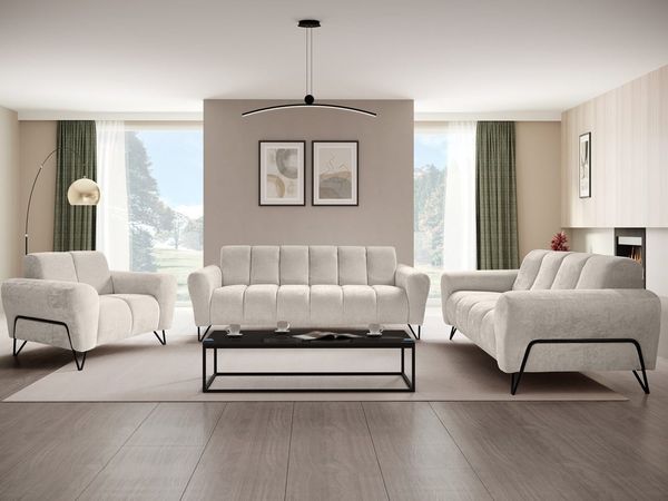 Beautysofa Polstergarnitur VOLARE mit Metallbeine in Schwarz, 3-Sitzer Sofa +2-Sitzer Sofa + Sessel
