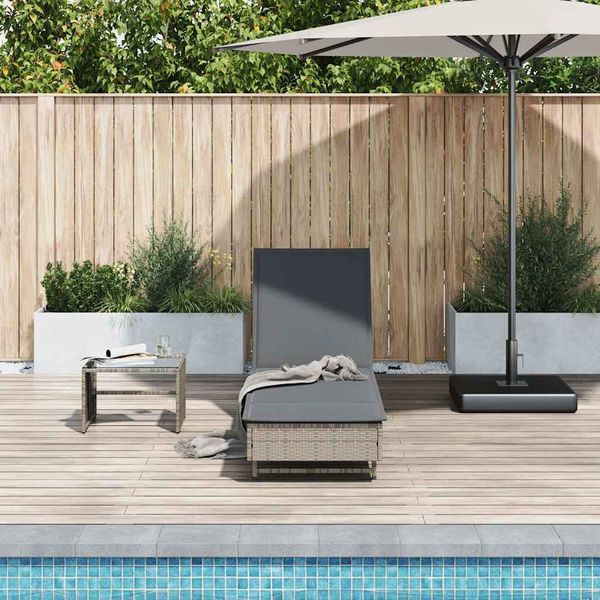 vidaXL Sonnenliege mit Rollen und Auflage Grau Poly Rattan 4104035