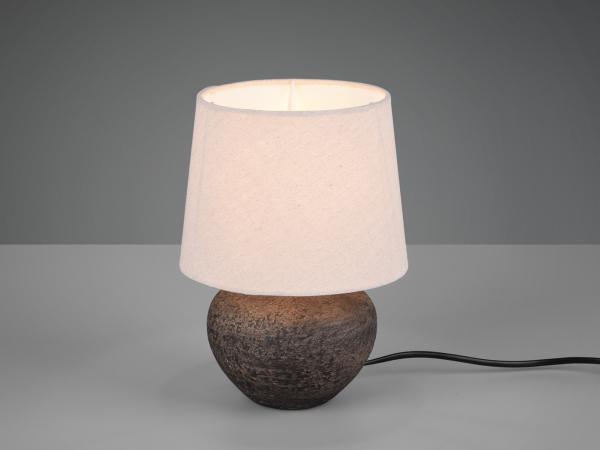 Reality Leuchten LED Tischleuchte, LED wechselbar, Warmweiß, kleine Design-klassiker mit Keramik & Stoff Lampenschirm Beige H: 25cm