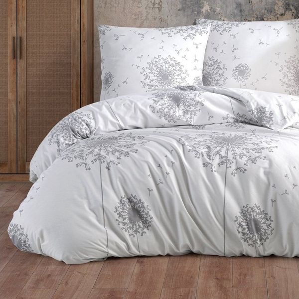 Buymax Bettwäsche Willow, Renforcé: 100% Baumwolle, 4 teilig, 135x200 cm, Bettbezug-Set mit Reißverschluss Blumen Blätter, Weiß Grau