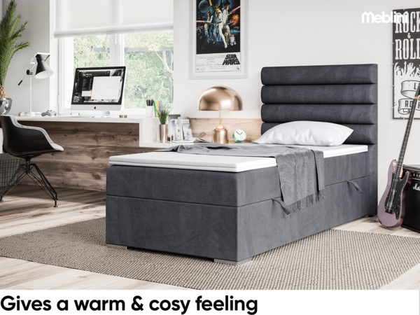 MEBLINI Boxspringbett KARIM 80x200 cm mit Bettkasten - H4/Dunkelgrau Samt Gepolstert Einzelbett mit Topper & Taschenfederkern-Matratze - 80x200 Rechts Bild 4