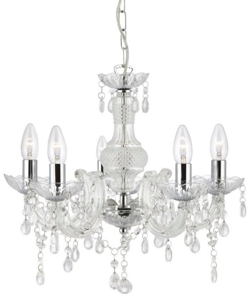 Licht-Erlebnisse Kronleuchter MARIE THERESE, ohne Leuchtmittel, 5-flammig Chrom E14 Glas Klassisch Wohnzimmer