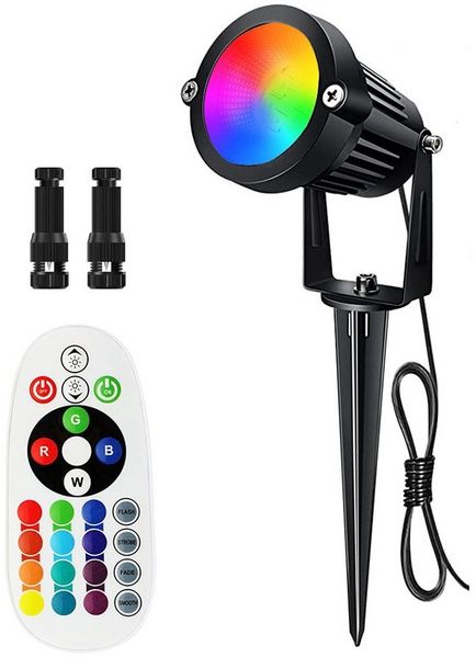 Rosnek LED Gartenleuchte RGB, 16 Farben, Fernbedienung, dimmbar, Erdspieß, LED fest integriert, Warmweiß Outdoor Spotlight für Garten, Terrasse, Wege