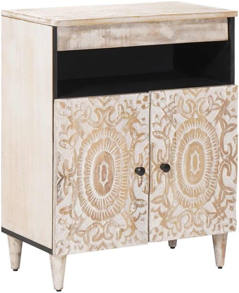 vidaXL Sideboard mit Speicher Weiß 60 x 33,5 x 75 cm Massivholz Mango 4018393
