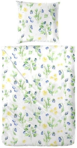 H.G. Hahn Haustextilien Bettwäsche Hahn Polycotton Bettwäsche Blumen Aquarell Blau, Baumwolle, 2 teilig