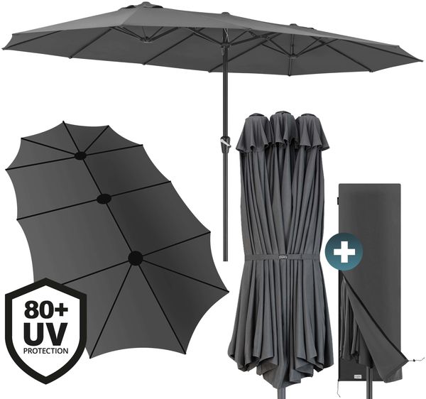 Kingsleeve Sonnenschirm, UV Schutz 80+ Schutzhülle XXL Aluminium Kurbel Wasserabweisend, anthrazit, 460 x 270 x 240 cm