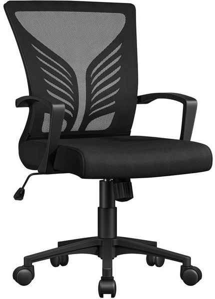 Yaheetech Bürostuhl Höhenverstellbarer Drehstuhl, Schreibtischstuhl mit Schaukelfunktion für Arbeitszimmer/Büro, Schwarz