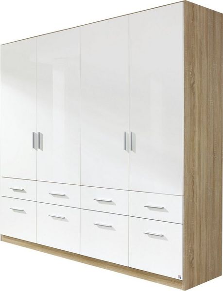 Drehtürenschrank Chile / Celle, Holzwerkstoff, Weiß, Holzfarben, 181 x 197 x 54 cm