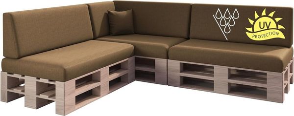 sunnypillow Palettenkissen mit abnehmbarem Bezug UV - beständig Outdoor wasserdicht Kaltschaum Palettenauflage Palettenpolster Palettensofa Sitzkissen Rückenlehne 8er Set 120x80 Braun Bild 2